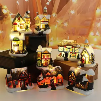 Vianočné Scény Dediny Domy Mesto Dekorácie S Teplá Biela Led Svetlo 2021 Vianoce, Vianočné Ozdoby Deti Darček Pre Home Decor