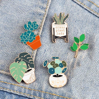 Zelená Črepníkové Rastliny Brošňa Cartoon Kvet Kaktusu Smalt Kolíky Tričko Taška Klopě Pin Succulents Monstera Odznak Šperky Priateľov Darčeky