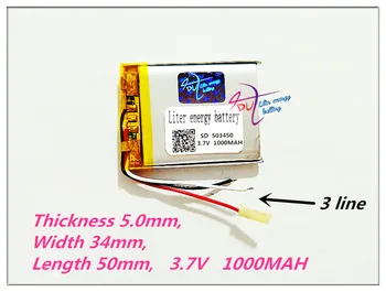 3 riadok 503450 3,7 V 1000MAH PLIB; polymer lithium ion / Li-ion batéria pre GPS,mp3,mp4,mp5,dvd,bluetooth,model hračka