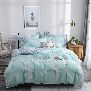 2021 Štyri-dielna posteľná bielizeň jednoduché bavlny, dvojité domácnosti posteľ list deka kryt zahusťovanie brúsenie ubytovni posteľ list svetlo zelená