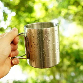Outdoor camping hrnček 304 nerezovej ocele, skladacie double-layer izolované hrnček kávy barbecue pivo hrnček horolezectvo hrnček vody