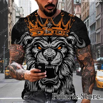 Letné Lev T Shirt Pre Mužov 3D Tlač Tiger Vzor Krátky Rukáv Tshirts Nadrozmerné Oblečenie Bežné Top Ročník Tees Zvierat Obrázok
