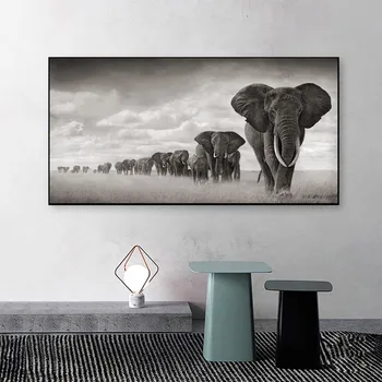 Zvierat Afriky Wild Čierny a Biely Slon Plátno Maľovaní Plagátov a Vytlačí na Stenu Obrázok pre Obývacia Izba Domova Bez Rámu