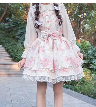 Japonský Sladké Kawaii Jsk Lolita Šaty Žien Vintage Viktoriánskej Gotický Cartoon Bez Rukávov Luk Čipky Princess Tea Party Šaty