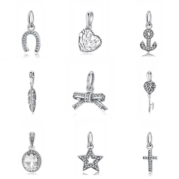 Originálne 100% 925 Sterling Silver Perličiek Kúzlo Šťastie Viery Pierko Prívesok Charms Fit Náramok, Náhrdelník Ženy Diy Šperky