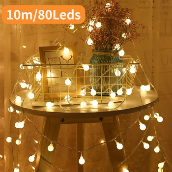 10M Loptu LED Reťazec Svetlá Vonkajšie Loptové Reťazca Svetlá Garland Svetlá Žiarovka Exo Svetlá Strana Domov Svadobné Záhrada Vianočný Dekor