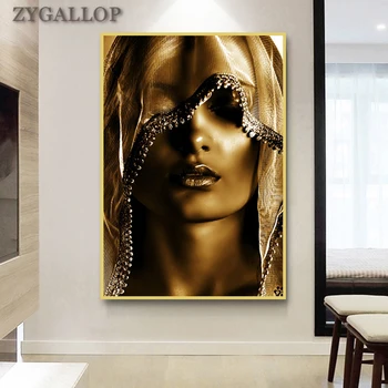 Zlatá Žena, Za Turban olejomaľba Zlaté Plátno Plagáty a Vytlačí Luxusné Nástenné Art Obrázky pre Obývacia Izba quadro decorativo