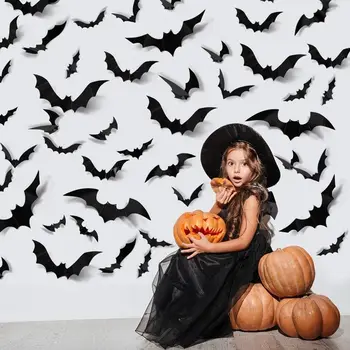 24pcs Halloween Dekorácie Halloween Party 3D Čierne Farebné PVC Bat Ghost Tekvica Monster DIY Dekorácie Bar Izba Halloween