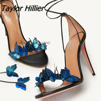 Motýľ Dekorácie Členok Kríž Popruh Vysokým Podpätkom Letné Sandále Ukázal Prst Topánky dámske Sexy Farbou Strany Zapatos Mujer