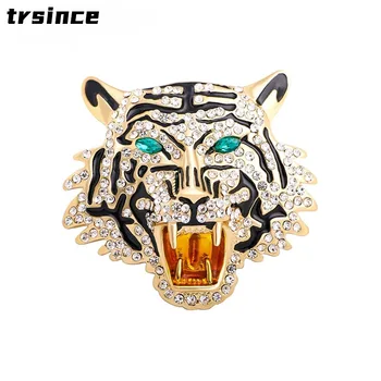 Luxusné Drahokamu Revúci Tiger Brošne Ženy Muži Dieťa Veľký Tiger Hlavu Strany Bežné Brošňa Darov Kolíkmi