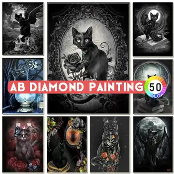 Gotický Tmavé Mačka AB Art DIY Diamond Maľovanie Halloween Dar Obraz Kamienkami Diamond Výšivky 2022 Nové Príchode Domov Dekor