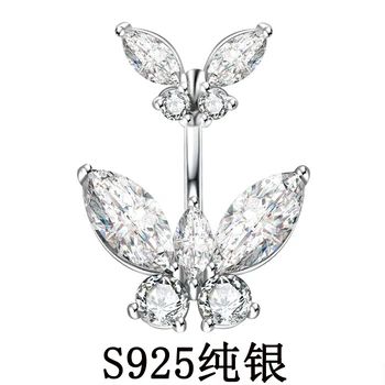 925 sterling silver Dvojité Motýľ Zirkón brucho krúžok módny pupka piercing šperky pre ženy