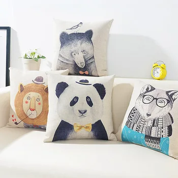 Nordic Cartoon Krásne Ručne Maľované Zvierat Vankúš Dekoratívne Panda Fox Lev Gauč Vankúš Domáce Dekorácie obliečka na Vankúš 18 X 18