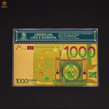 24K zlatou Fóliou Bankoviek Euro 1000 Farba Replika Mene Papierové Peniaze Kolekcia S Rukáv Displej