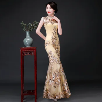 Nadrozmerná 3XL Čínsky Sexy Výšivky Orientálna Párty Žena Cheongsam Fáze Show Qipao Šaty Celebrity Elegantné Spoločenské Šaty