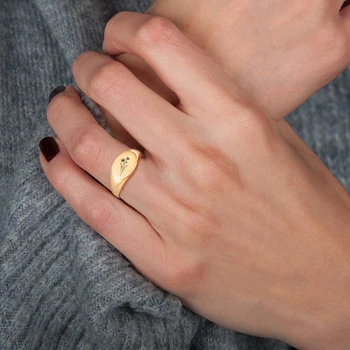 Oválne Drobné Pinky Signet Ring pre Ženy Vlastné Handwrite pôvodný Názov Krúžku Žien Prst Prsteň