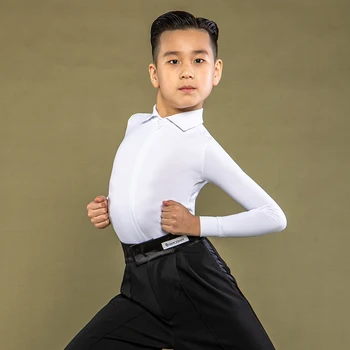 2021 Deti latinskej Spoločenský Tanec Kostým Biele Tričko Chlapcov latinskej Súťaže Topy Profesionálne Cha Cha Tango Tanečné Oblečenie BL5771