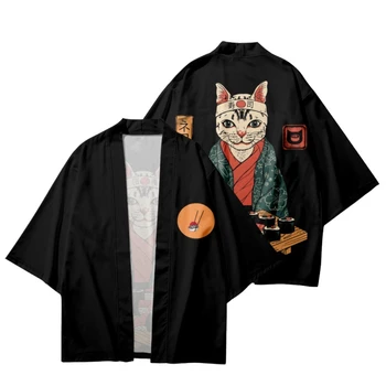 Plus Veľkosť Muži Ženy Cardigan Cosplay Košele Streetwear Sushi Mačka Tlače Tradičné Kimono Bežné Harajuku Japonský Samuraj Haori