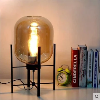 Post-moderné tvorivé spálňa posteli E27 LED žiarovka deack lampa nordic domov deco dymu šedá sklo osobnosti stolové lampy, osvetlenie