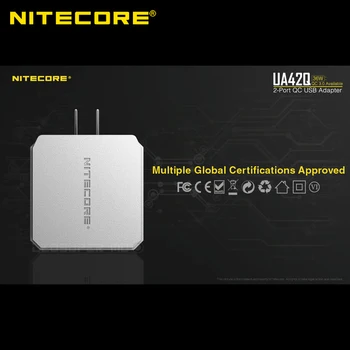36W Rýchly-poplatok Nitecore UA42Q 2-Port, QC, USB 2.0 & 3.0 Napájací Adaptér Nabíjačka