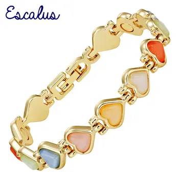 Escalus Ženy 6-Farieb Cat Eye Kamene Zlatá Farba Magnetický Náramok Dámske Šperky Farebné Srdce Náramok Náramok Čaro