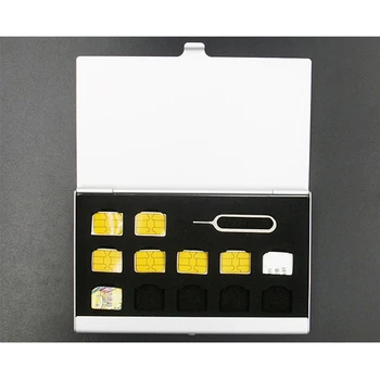 Prípade Hliníkový Prenosný obale Skladovanie Sim Držiak Box Chránič Držiak Pamäťovej Nano SD Kartu SIM Úložný Box pre Iphone Samsung