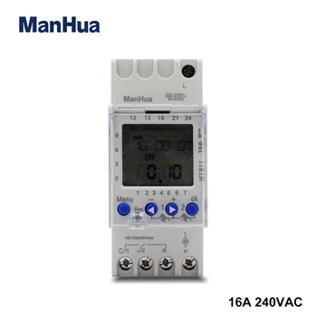 Manhua Din lištu MT811 240V 16A LCD, 24 hodinový týždenný nastaviteľné mechanické univerzálne použitie doma, časovač prepínač
