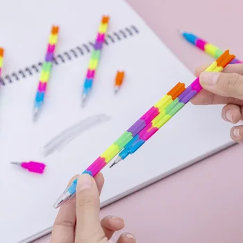 15 Ks Stavebné Bloky Školy Vymeniteľné Rainbow Ceruzky Písanie Nástroje Deti Ceruzky Hračka Písacie Pero Spojov Office Plastové