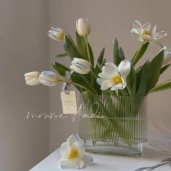 Vertikálny Vzor Horák, Sklenené Vázy Nordic Jednoduché, Transparentné Dekoratívne Ozdoby Obývacia Izba Mäkké Kvetinové Vázy