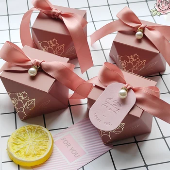 Darčeková krabička Diamond Papier Candy Boxy Čokoláda Balenie Baby Sprcha Ružová Tašky Narodeninovej Party Svadobné Zdvorilosti Dekorácie pre Hostí