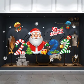 Vianočné Ozdoby 2022 Santa Claus Samolepky na Stenu pre Sklenené Dvere, Okno PVC Plagát Obtlačky Samolepiace Vinylové Tapety