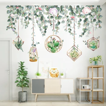 [shijuekongjian] Zelené Listy Samolepky na Stenu DIY Succulents Rastliny Stenu pre Obývacej Izby, Spálne, Kuchyne, Domáce Dekorácie