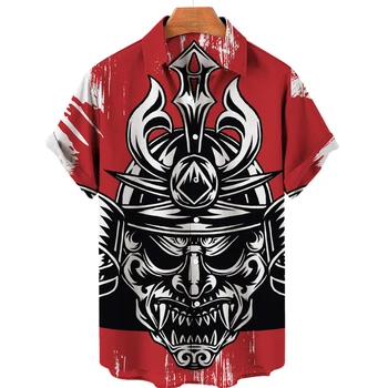 2022 Samurai 3d Tričko Havajské Košele Mužov Oblečenie Voľné Priedušná pánske Košele Lete Mužské Tričko Ulici Bežné Krátky Rukáv Topy
