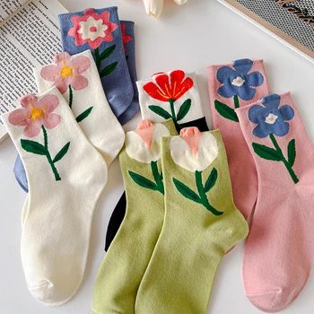 1 Pár Žien Ponožky Japončina Kórejčina Štýle Kreslených Kvet Candy Farby Harajuku Kawaii Polovice Trubice Ponožky Priedušná Bežné Krátke Ponožky