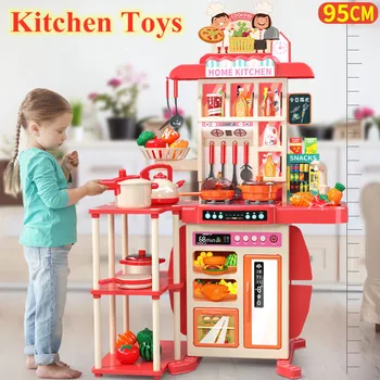 95 cm Veľké Deti Hrať House Set Kuchyne Sprej Kuchyňa Dievča, Baby, Mini Potraviny Varenie Simulácia Jedálenský Stôl Hračky, Vianočné Darčeky