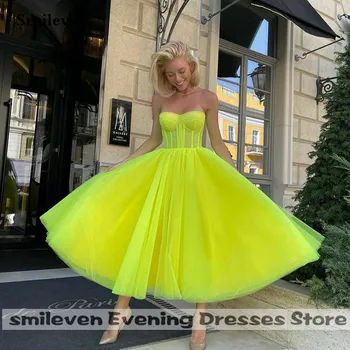 Smileven Žltá Krátke Večerné Šaty Bez Ramienok Správne Prom DressesTea Dĺžka Prom Party Šaty 2022