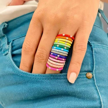 Boho Rainbow Odkvapkávanie Oleja Cubic Zirconia Tenké Krúžky pre Ženy Módne Farebné Skladaný Prst Prsteň Zásnubný Šperky, Darčeky