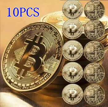 10Pcs Pozlátené Bitcoin Mince Zberateľské Umelecké Zbierky Dar Fyzickej Pamätné Casascius Bit BTC Kovové Imitácia Antického