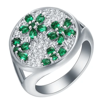 kvet prst prsteň pre ženy módne šperky darček 2017 Luxusné kolo zelená biela CZ Gem striebornej farbe svadby zásnubné prstene