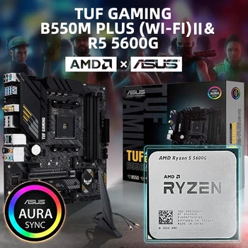 ASUS Nové TUF B550M PLUS WIFI II základná Doska+AMD Nové Ryzen 5 5600G Zásuvky AM4 3.9 GHz Six-Core CPU Procesor Micro-ATX B550M 128G